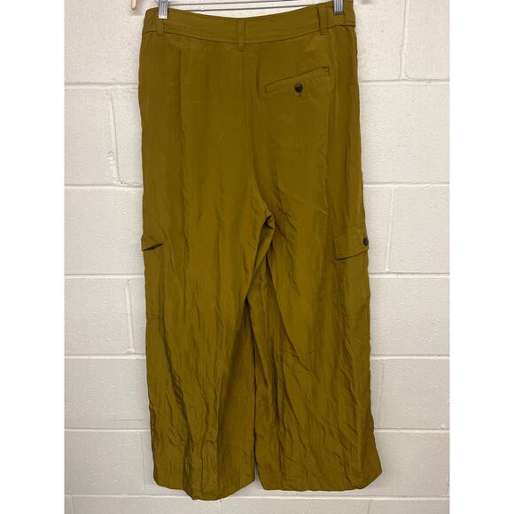 Madewell Sz 12 Olive Green Harlow Wide Leg High Rise Viscose Cargo Pants solid - Picture 5 of 8